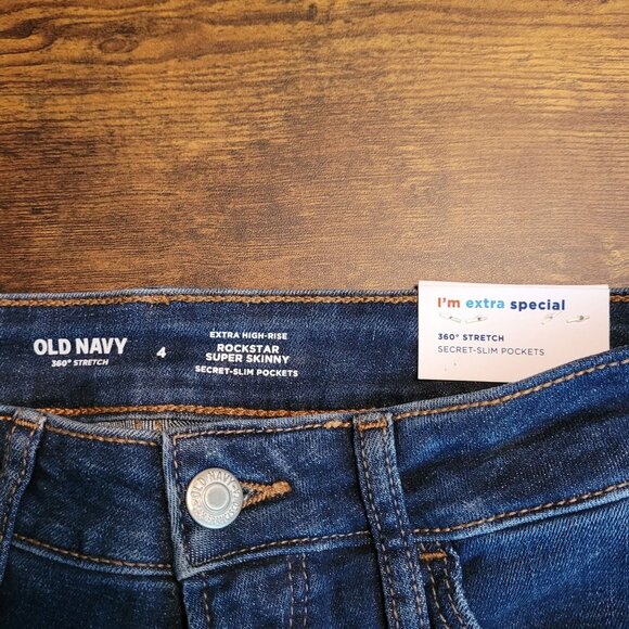 Old Navy Jeans Size 4 Rock Star Skinny 360 Stretch Extra High Rise Dark Wash NWT - Picture 4 of 11